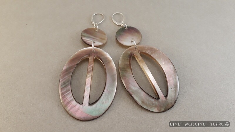 Boucles d&#39;oreille  chic nacre grise