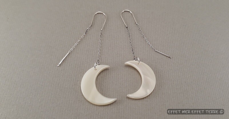 Boucles d&#39;oreille lune Nacre Troca
