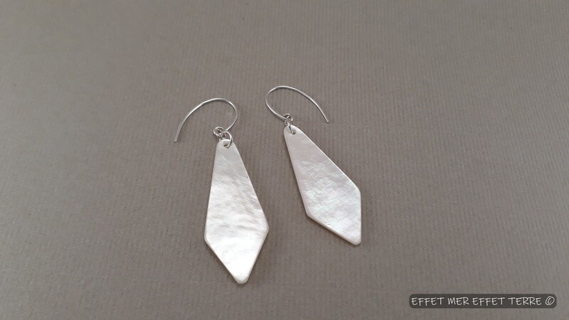 Boucle d&#39;oreille argent et nacre losange