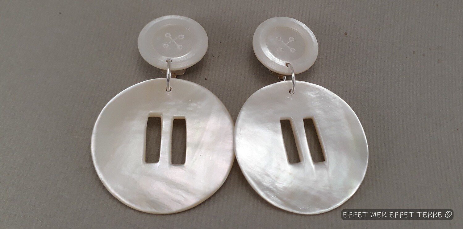 Boucles d&#39;oreilles clip nacre blanche