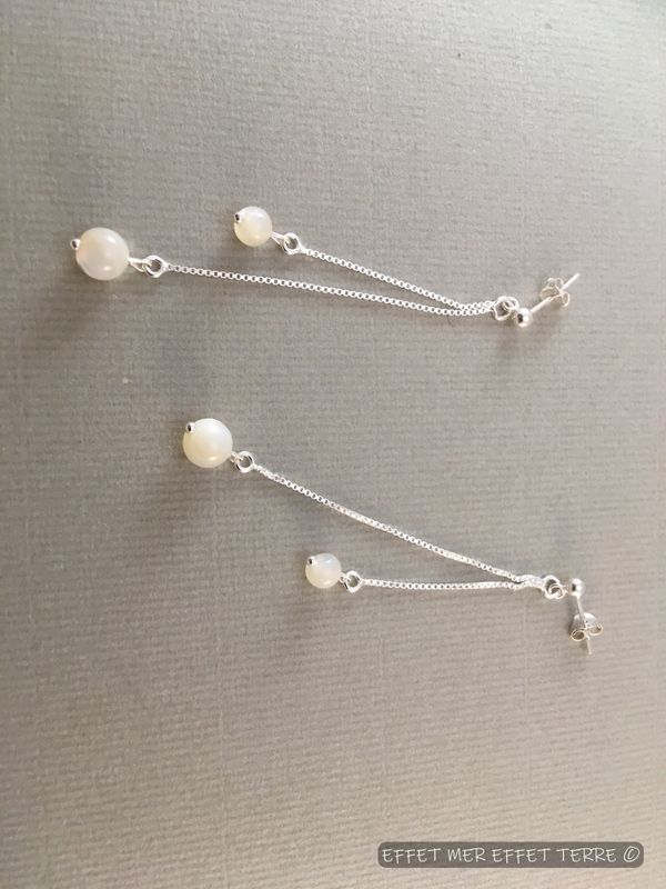 Boucles d&#39;oreille 2 fines perles nacre blanche
