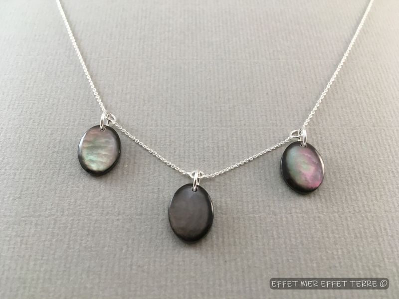 Pendentif 3 ovales nacre grise