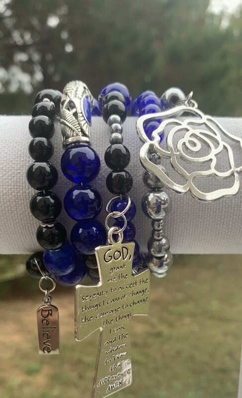 Blue, Silver, &amp; Black Wrap Bracelet