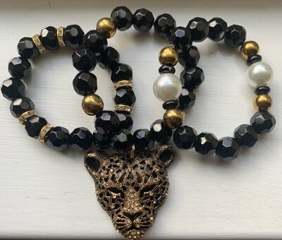 Leopard Head Black &amp; Gold