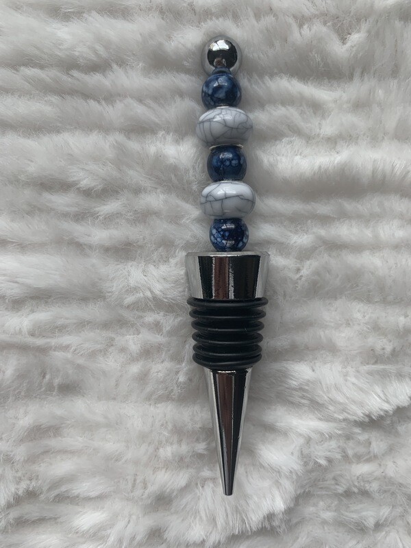 Wine Bottle Stopper: Blue Marbles
