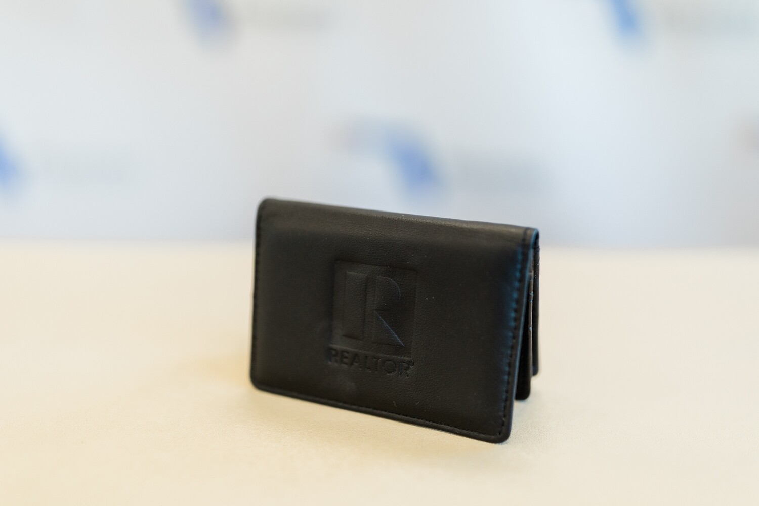 DELUXE LEATHER BUSINESS CARD WALLET W/ REALTOR LOGO EMBOSSED - BLACK