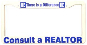 LICENSE PLATE FRAME WHITE W/BLUE PRINT