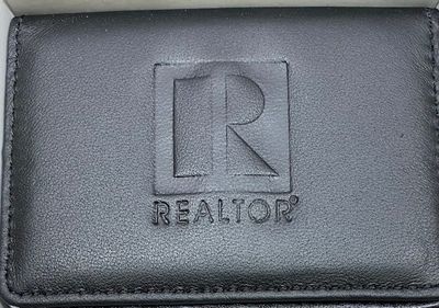 DELUXE LEATHER BUSINESS CARD WALLET W/ REALTOR LOGO EMBOSSED - BLACK