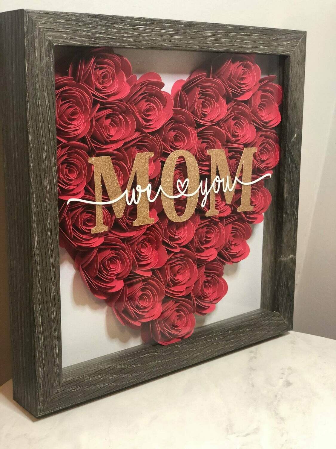 Customizable Shadow Box Paper Heart Flower Wedding Anniversary Gift Mothers Day mom Love Bridesmaid gift birthday gift frame