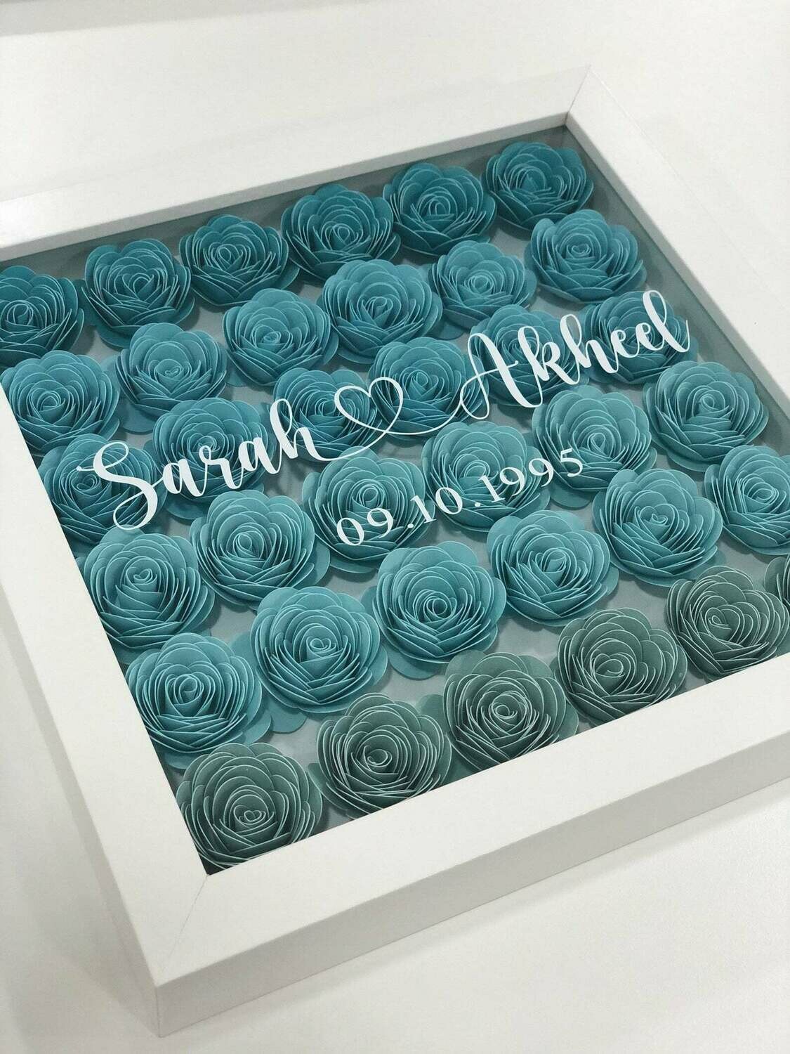 Customizable Shadow Box Paper Flower Ombre Wedding Anniversary gift Mothers Day mom Baby Love Bridesmaid gift birthday gift 9x9 frame