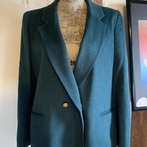 Forest Green Cashmere Blazer // Long-line jacket with pockets // Vintage and Made-in-USA