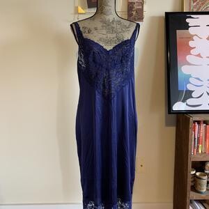 Vintage Vanity Fair Nightgown // Royal Blue silky night dress with slit back