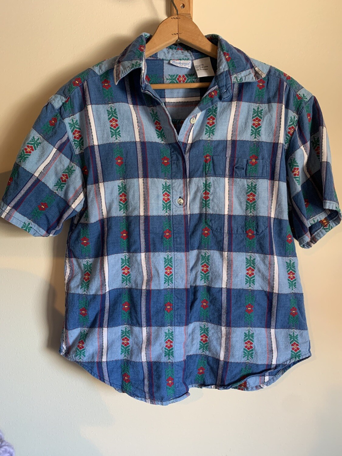 Rockabilly-esque Plaid Embroidered Blouse