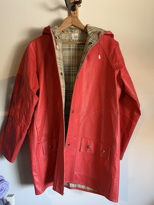 Retro Red Rain Jacket // Plaid Lined Plastic Mac