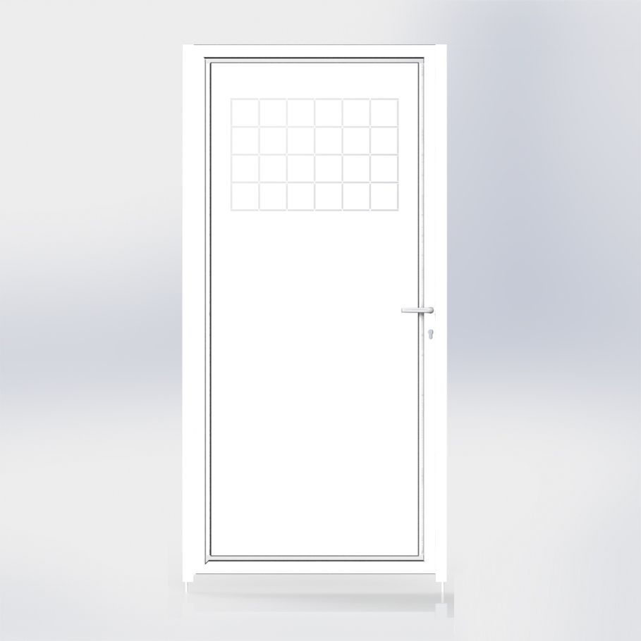Puerta Peatonal Independiente Modelo CASTELLÓN, COLORES DISPONIBLES: Blanco (RAL 9016), MEDIDAS DISPONIBLES: 1 metro de ANCHO x 1 metro de ALTO