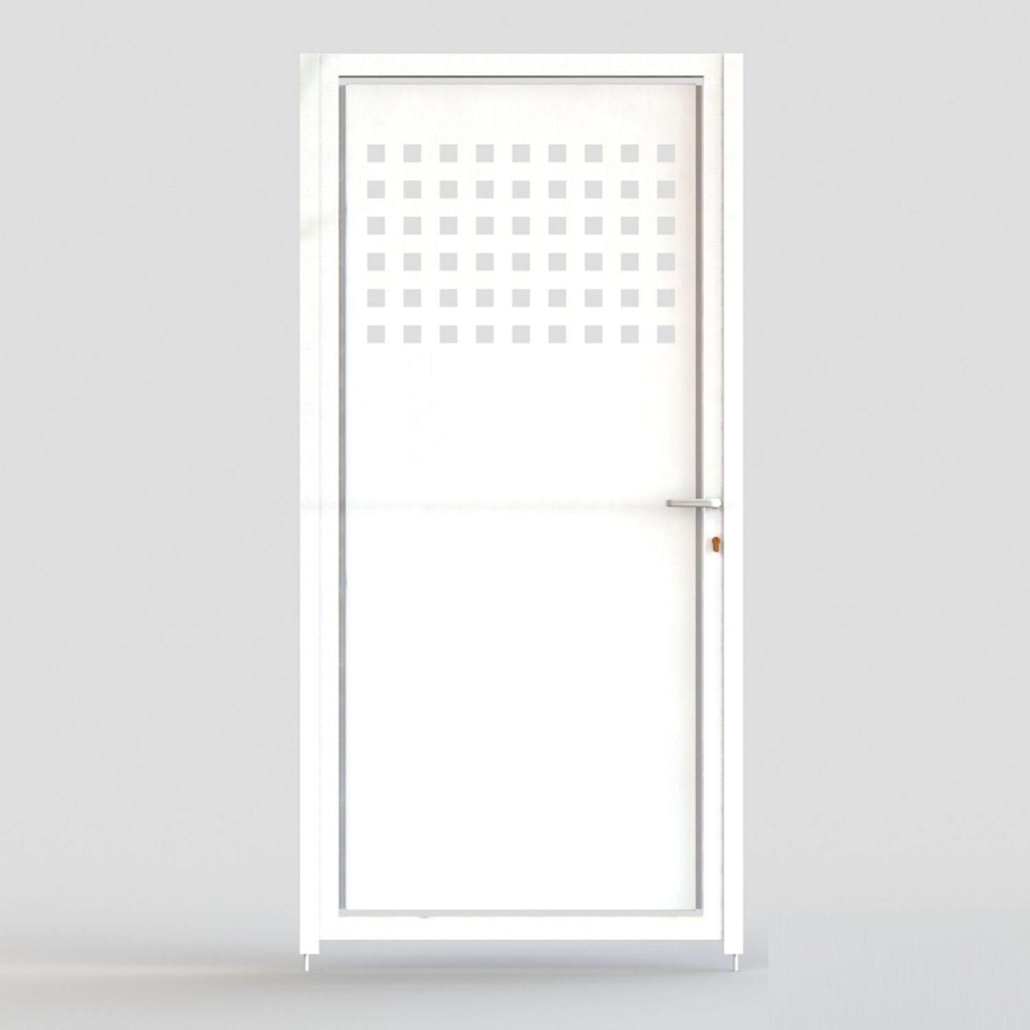 Puerta Peatonal Independiente Modelo MADRID NORTE, COLORES DISPONIBLES: Blanco (RAL 9016), MEDIDAS DISPONIBLES: 1 metro de ANCHO x 1 metro de ALTO