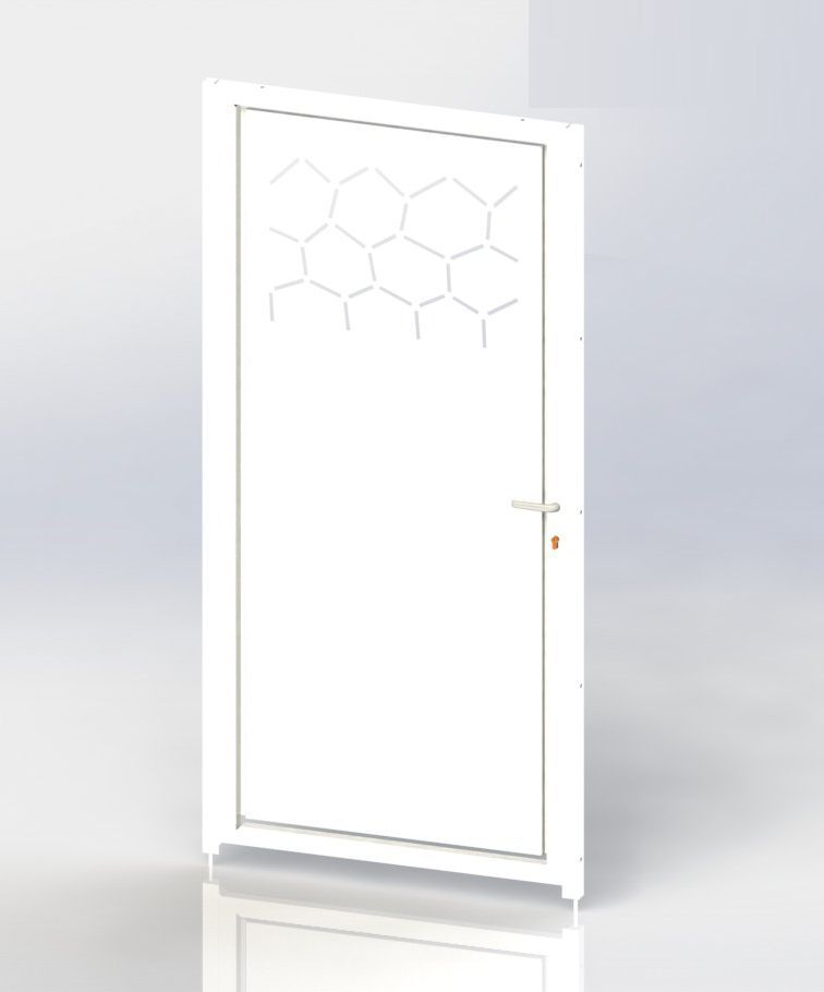 Puerta Peatonal Independiente Modelo SEGOVIA, COLORES DISPONIBLES: Blanco (RAL 9016), MEDIDAS DISPONIBLES: 1 metro de ANCHO x 1 metro de ALTO