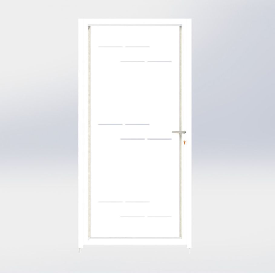 Puerta Peatonal Independiente Modelo ZARAGOZA, COLORES DISPONIBLES: Blanco (RAL 9016), MEDIDAS DISPONIBLES: 1 metro de ANCHO x 1 metro de ALTO