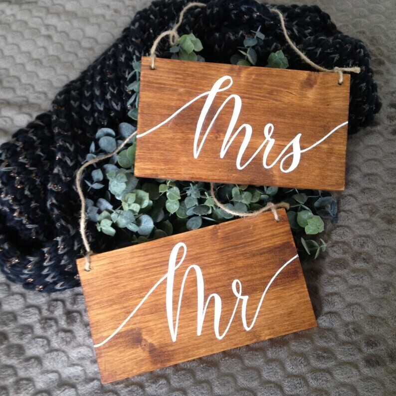 Pancarte Mr Mrs bois