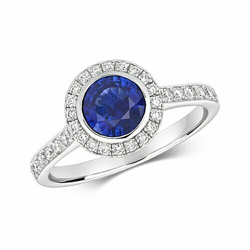 Round sapphire deals and diamond ring