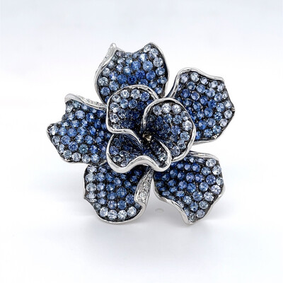 Sapphire and Diamond Flower Ring Set In 18k White Gold