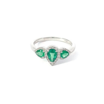 Emeralds And Diamond Trinity Ring