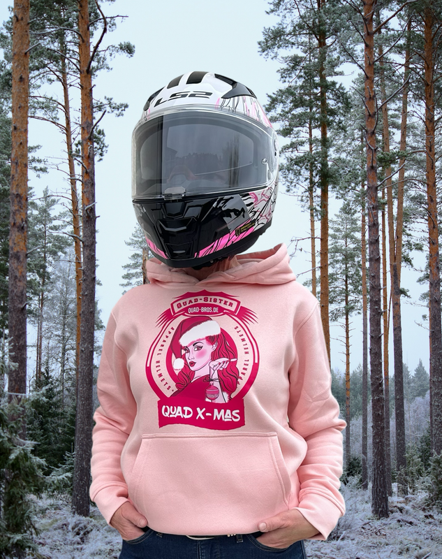 Quad-Sister X-Mas Hoodie rosa mit Print auf der Brust