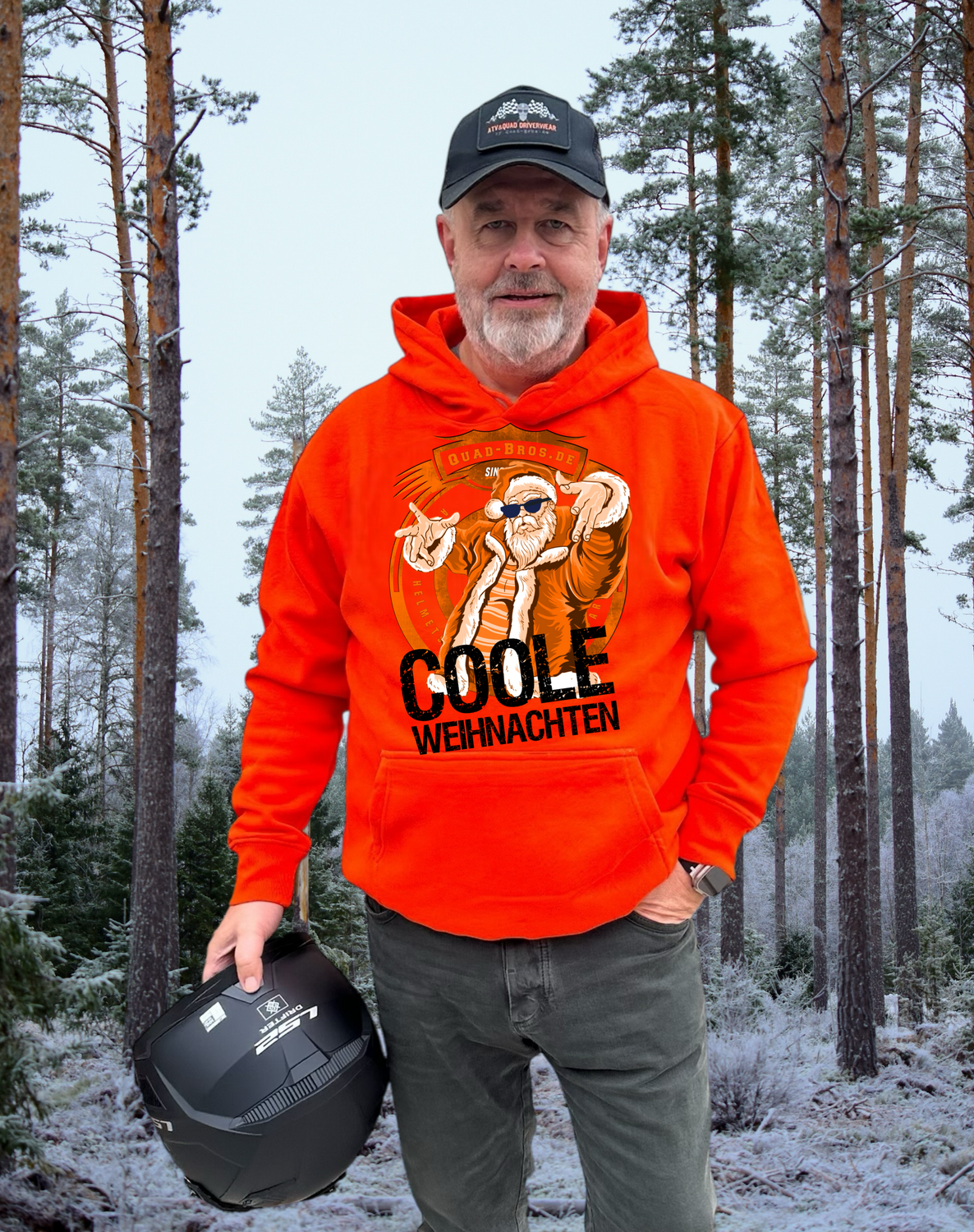 Quad-Bros X-Mas Hoodie orange mit Print auf der Brust