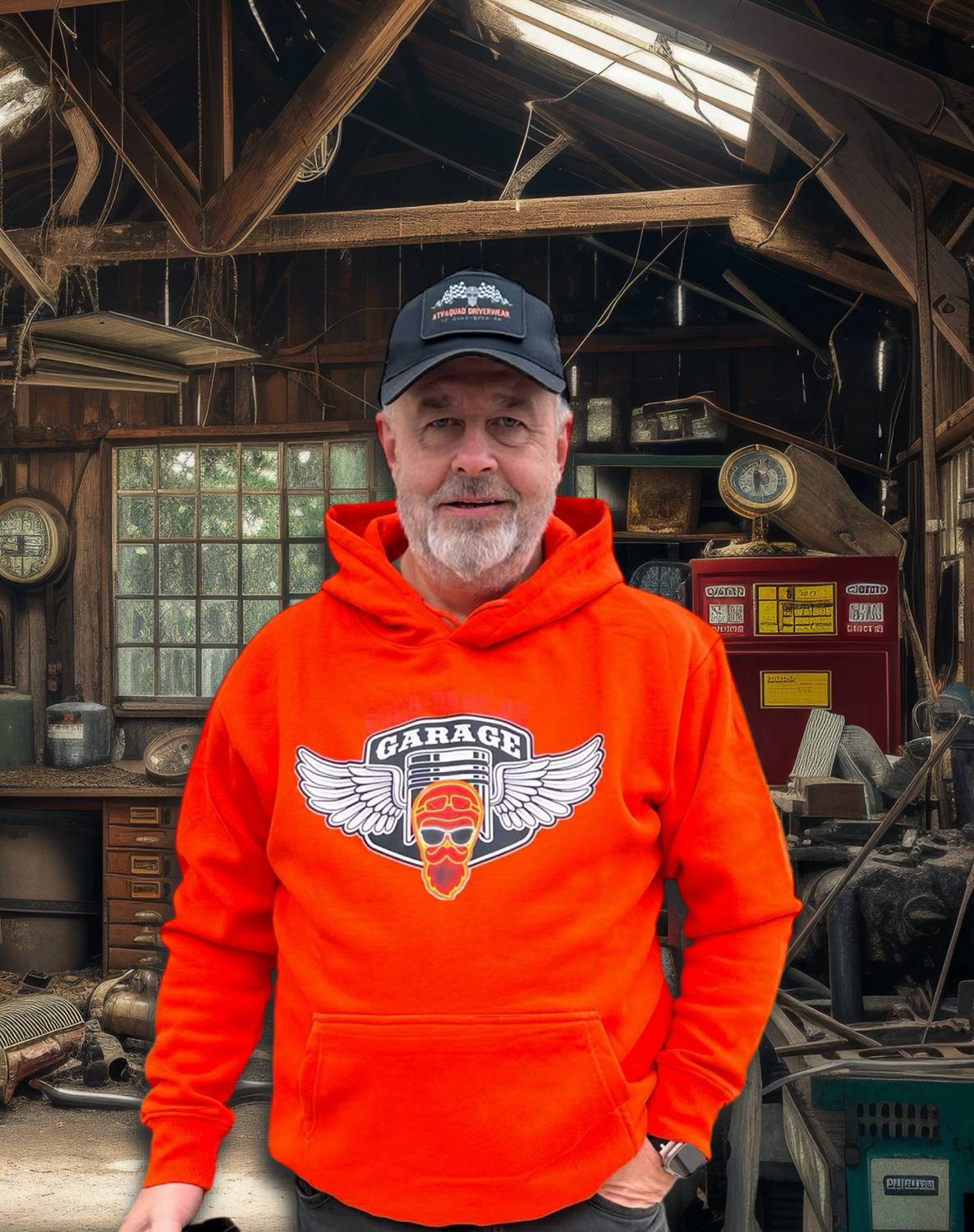 Quad-Bros Hoody "Garage" orange mit Print auf der Brust