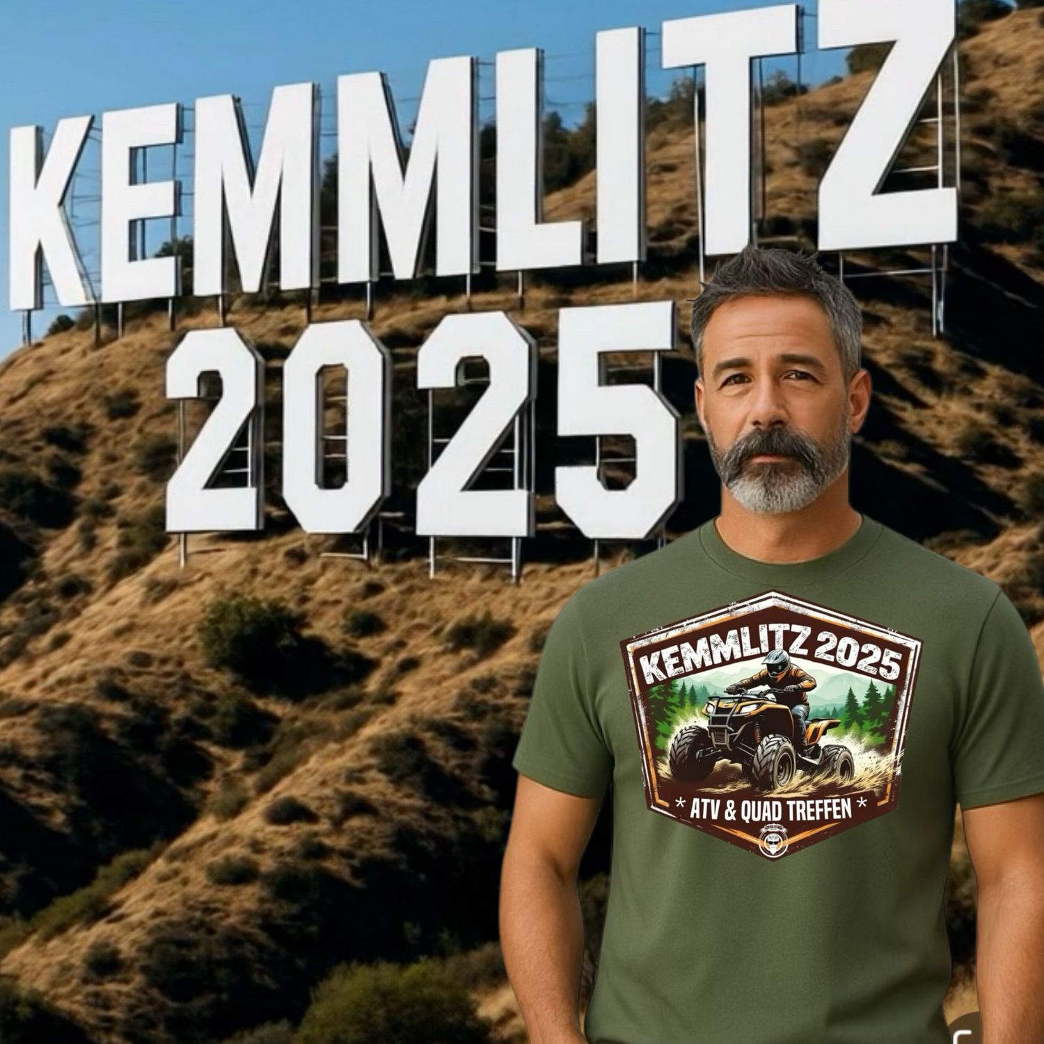 Quad-Bros  T-Shirt "Kemmlitz 2025" armygrün mit Print auf der Brust  Passform unisex