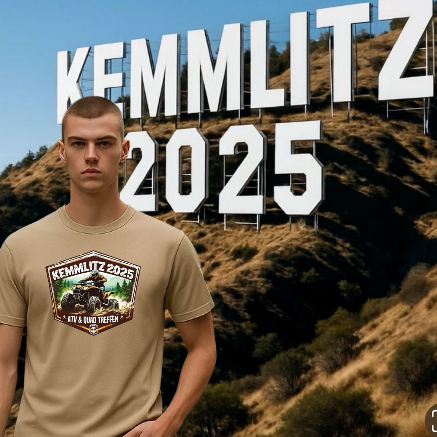 Quad-Bros  T-Shirt "Kemmlitz 2025" beige mit Print auf der Brust  Passform unisex