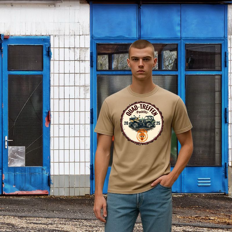 Quad-Bros T-Shirt Quad-Bros T-Shirt "Peckfitz 2025" beige mit Print auf der Brust Passform unisex