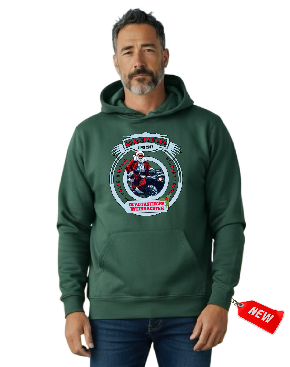 Quad-Bros X-Mas Hoodie grün mit Print auf der Brust