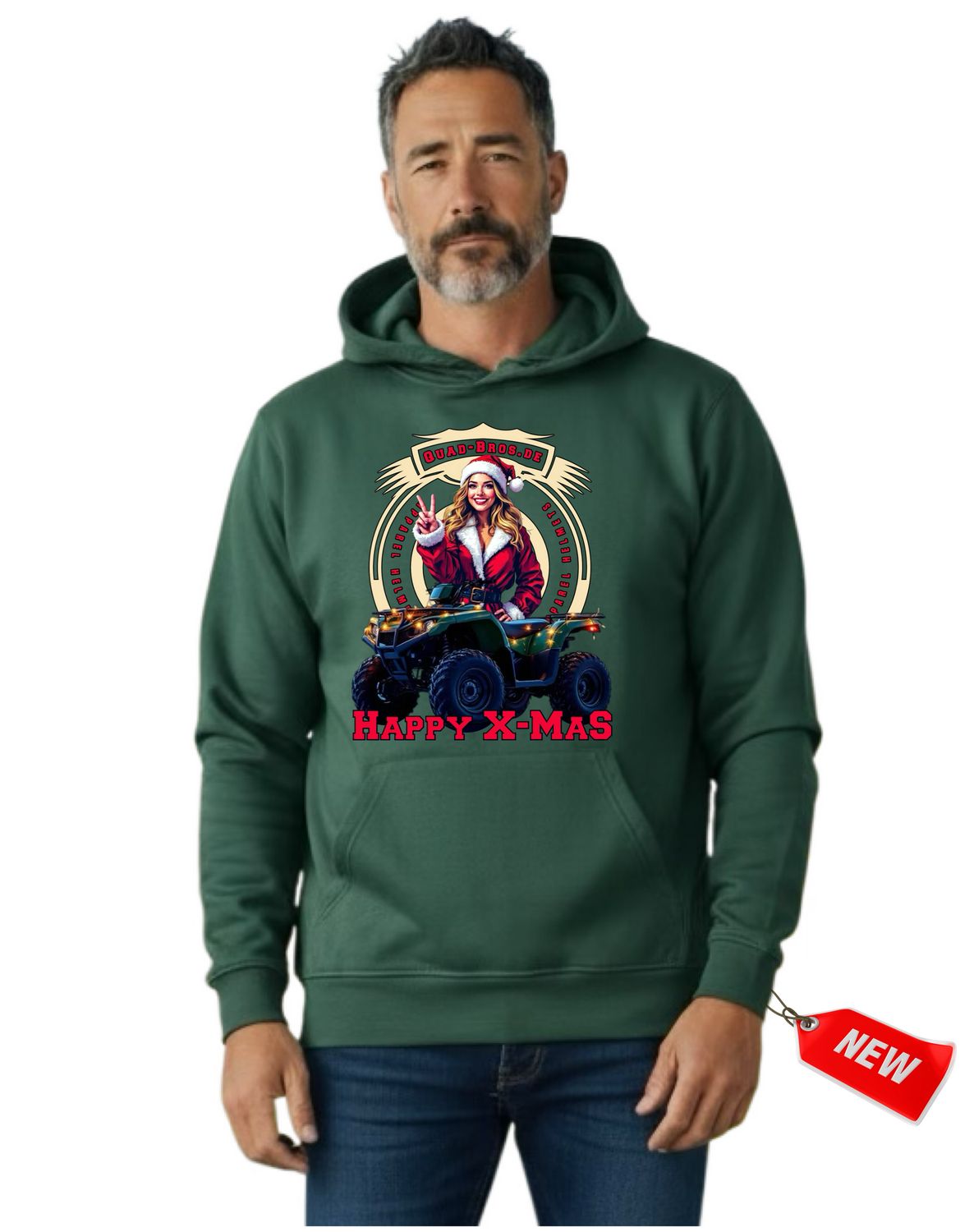 Quad-Bros X-Mas Hoodie grün mit Print auf der Brust