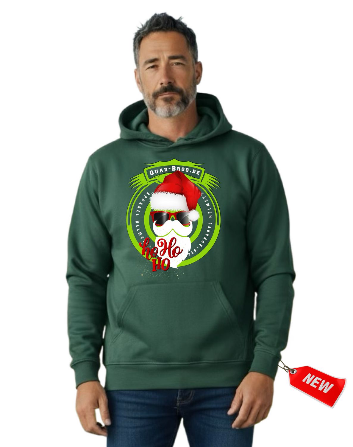 Quad-Bros X-Mas Hoodie grün mit Print auf der Brust