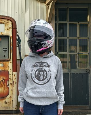 Quad-Sister Hoodie "new Sister" in grau mit Print auf der Brust