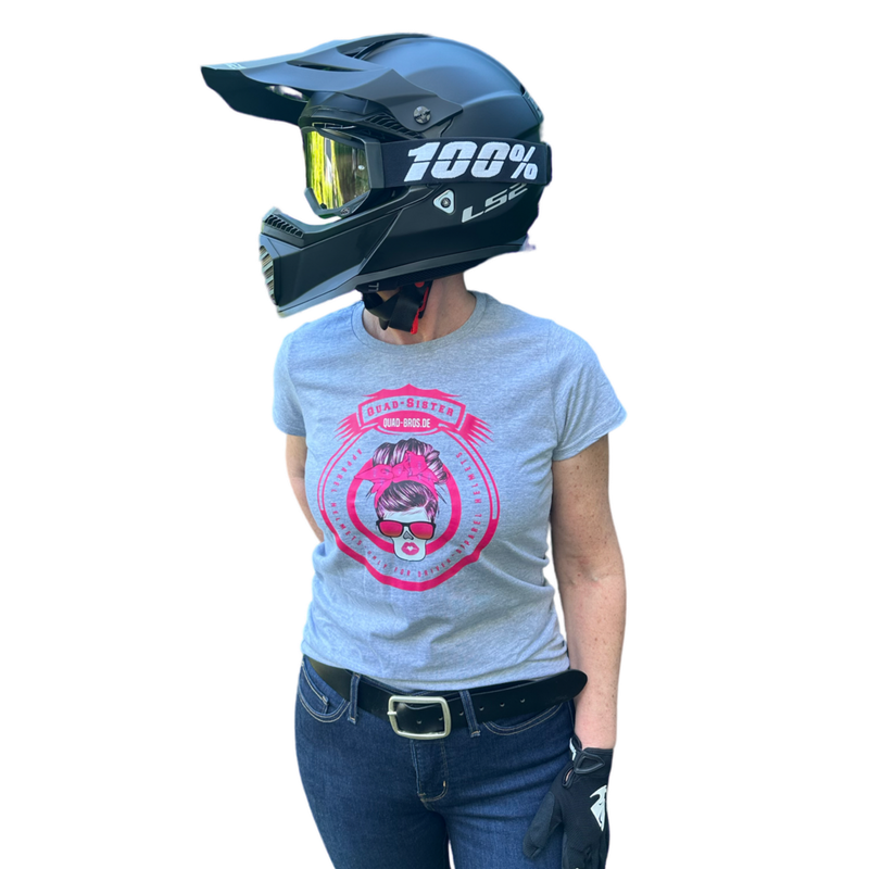 Quad-Sis T-Shirt hellgrau mit Print auf der Brust und Rücken