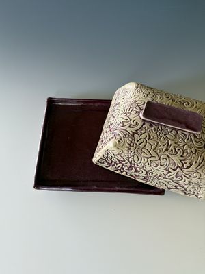 Butter Dish, Maroon floral