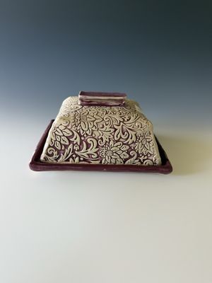 Butter Dish, Maroon floral