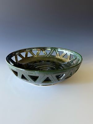 Bowl, Hand Carved - Iridescent Dark Green Glaze