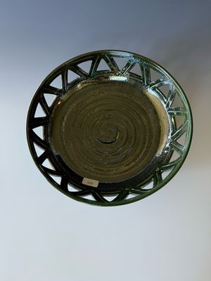 Bowl, Hand Carved - Iridescent Dark Green Glaze