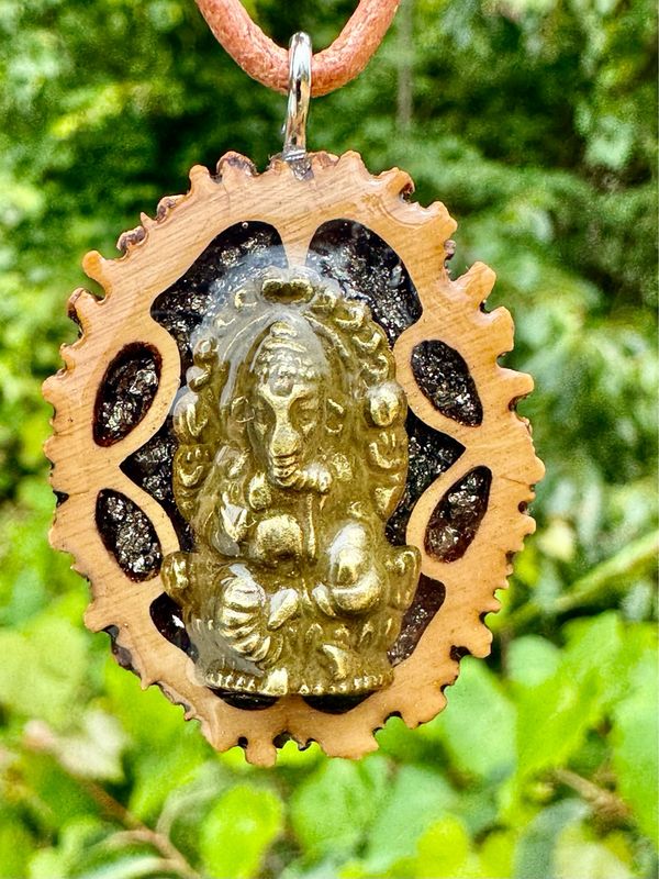 Pyrite Ganesha Walnut Talisman