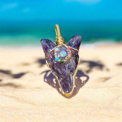 Amethyst Wolf With Opal Crown