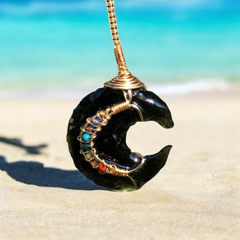 Black Obsidian Crescent Moon (gold)