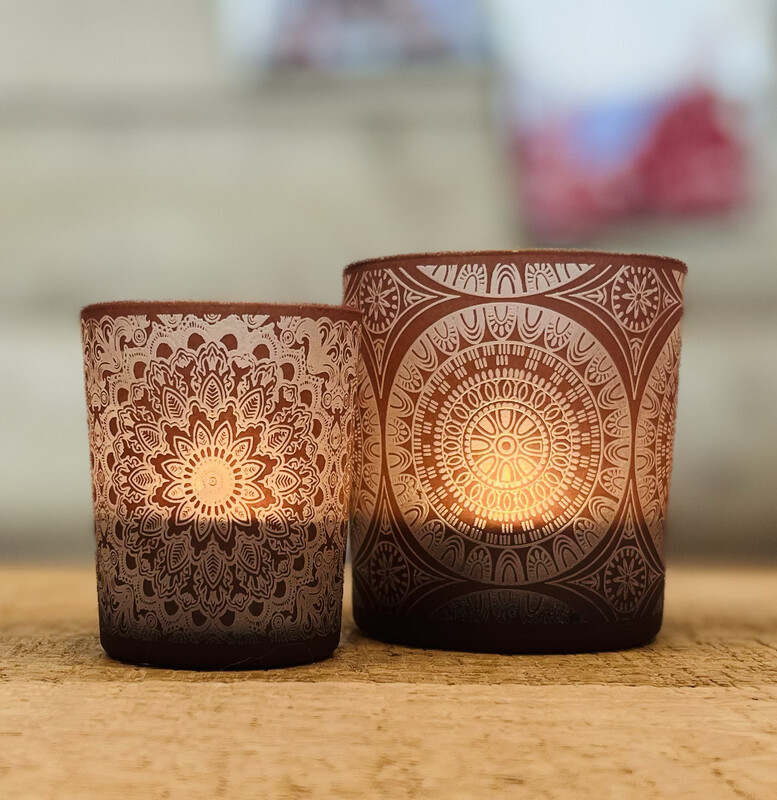 Theelicht Glas mandala Klein Roze