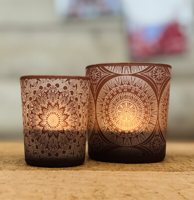 Theelicht Glas mandala Klein Roze