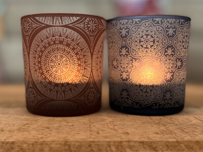 Theelicht Glas Mandala Groot Roze