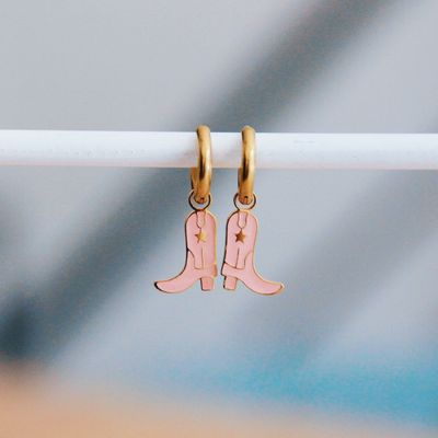 RVS creolen met cowboylaarsjes – nude/goud –