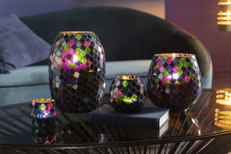 Windlicht mozaïek glas paars medium