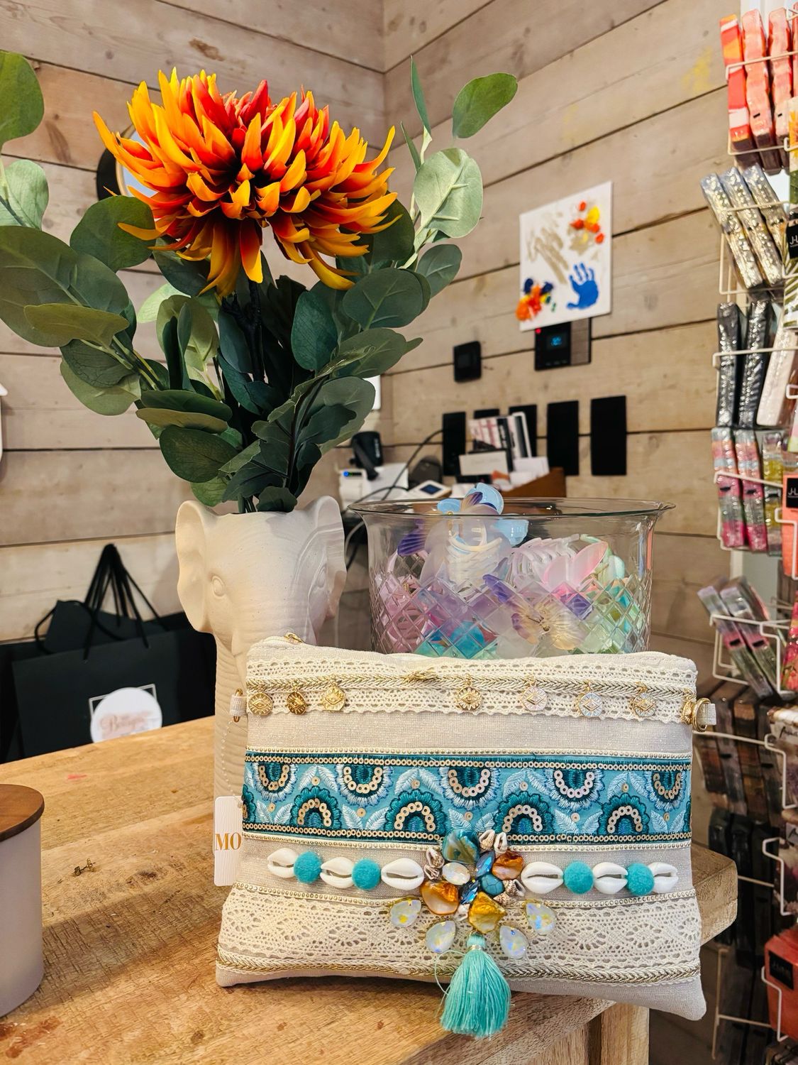 Tasje Boho Turqoise Flosh